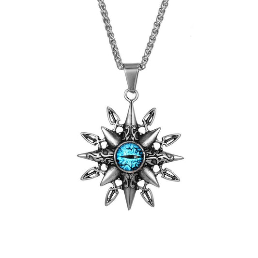 Retro Titanium Steel Octagram Devil's Eye Pendant Necklace for Men's Unique Style