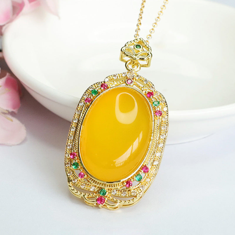 Oval Yellow Chalcedony Retro Pendant for Women's