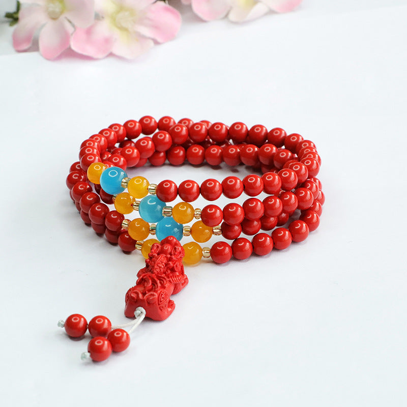 Red Sand Cinnabar Stone Bracelet with Sterling Silver Beads