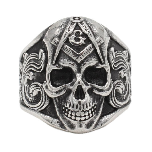 Personalized Retro Freemason Skull Ghost Head Men's Titanium Steel Ring - European American Style