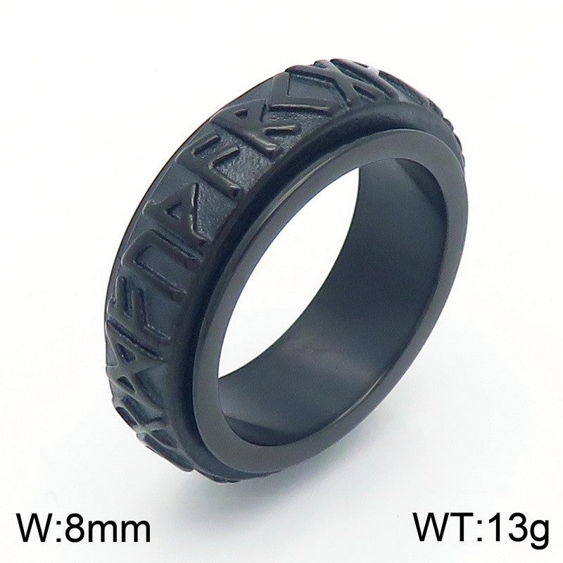 Customizable Stainless Steel Punk Viking Text Rotating Ring for Men