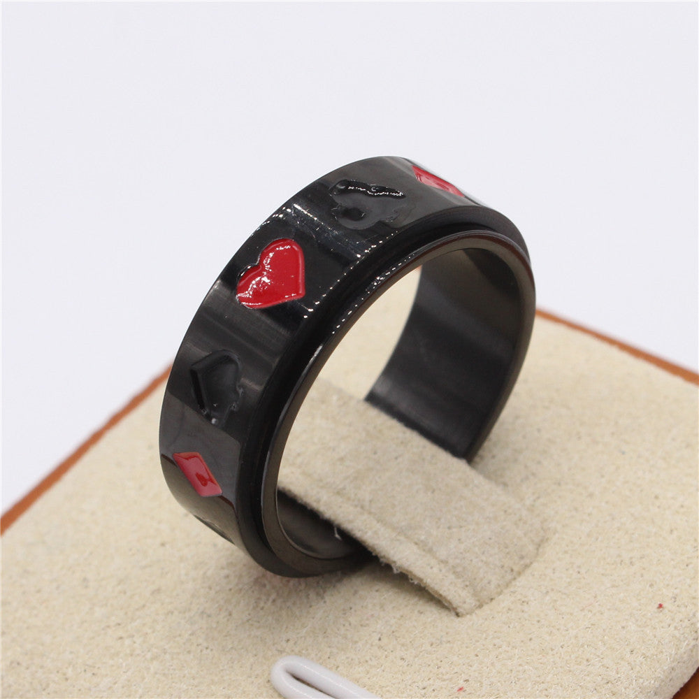 Rotating Square Card Pattern Titanium Steel Ring