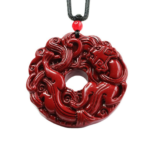 Cinnabar Pendant with Purple Gold Sand Pixiu & Ping An Buckle