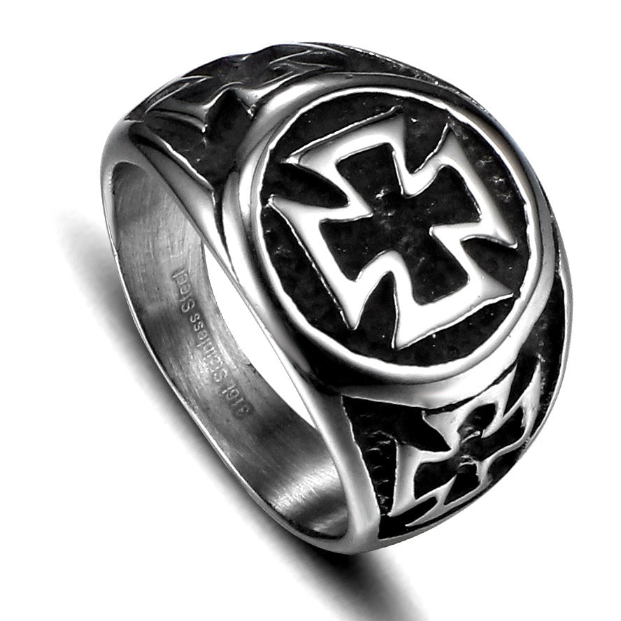 Stylish Retro Titanium Steel Cross Ring for Men - Personalized Stainless Steel Jewelry