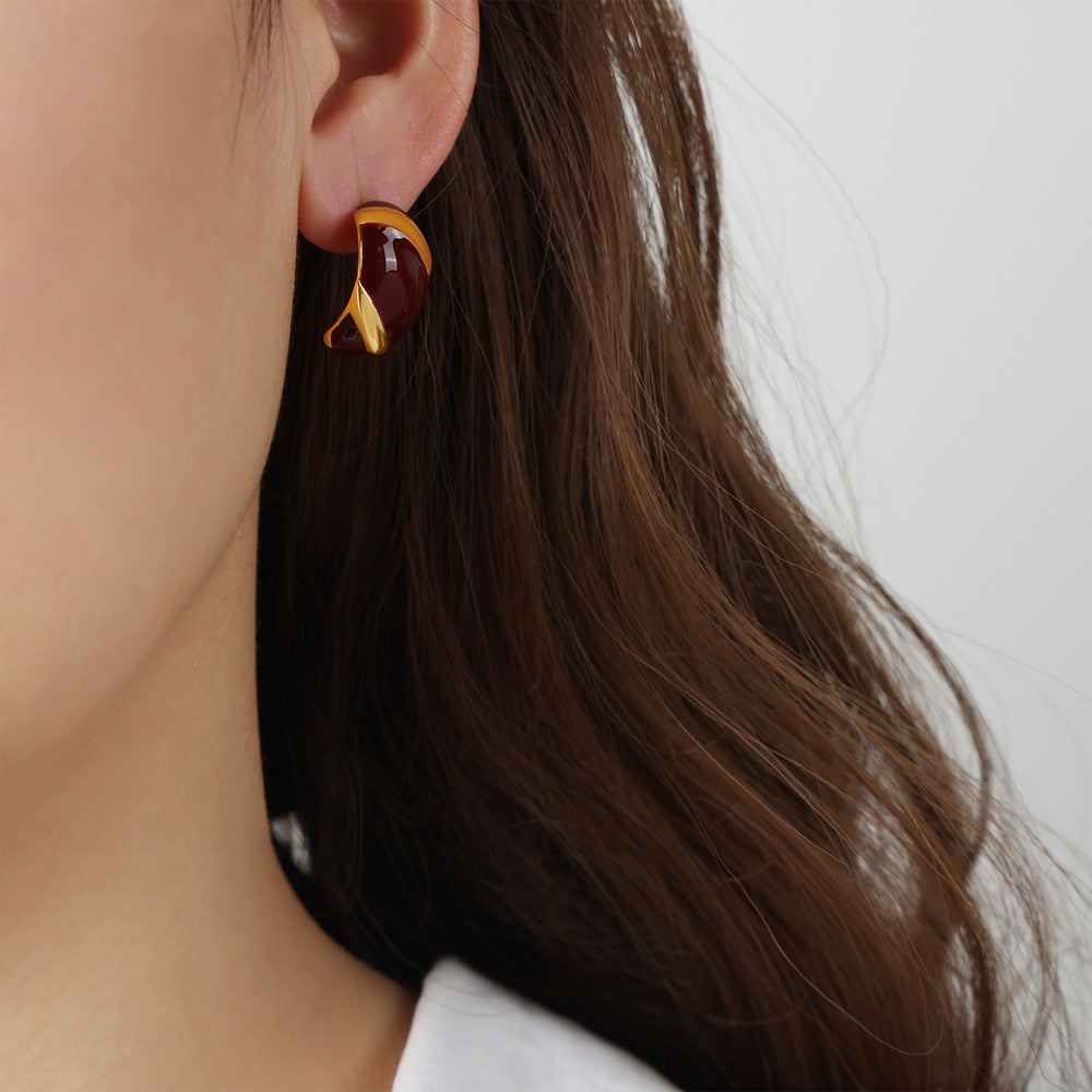 Enamel Glaze Twill Ear Studs - Stylish Retro Copper Earrings