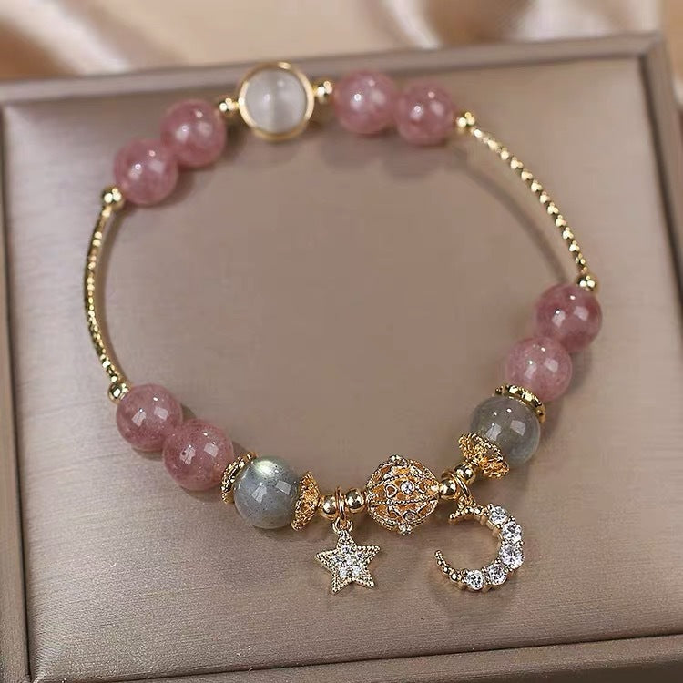 Charming Crystal and Moonlight Stone Sterling Silver Bracelet