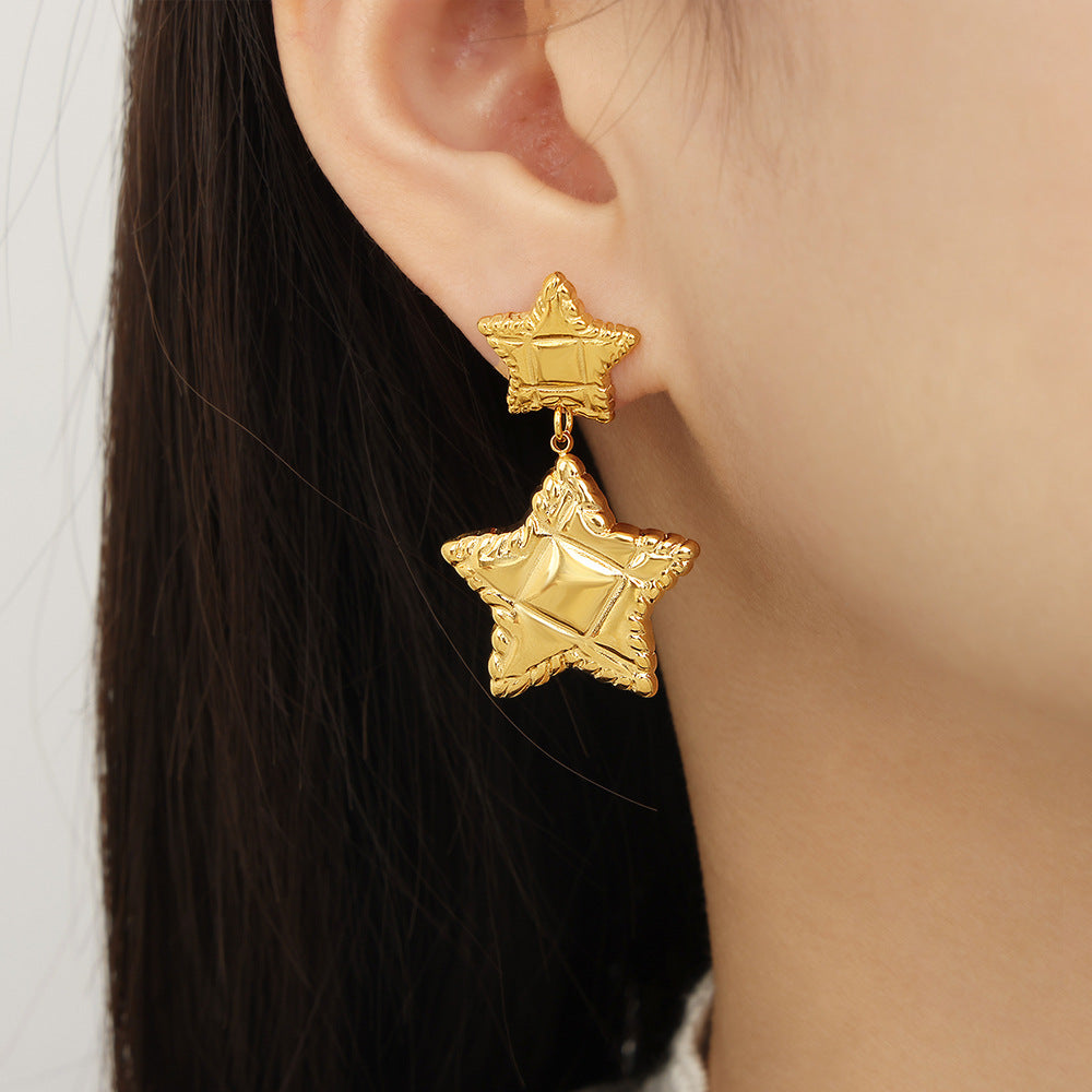 Joker Style Titanium Gold-Plated Star Earrings - Geometric Design for Women