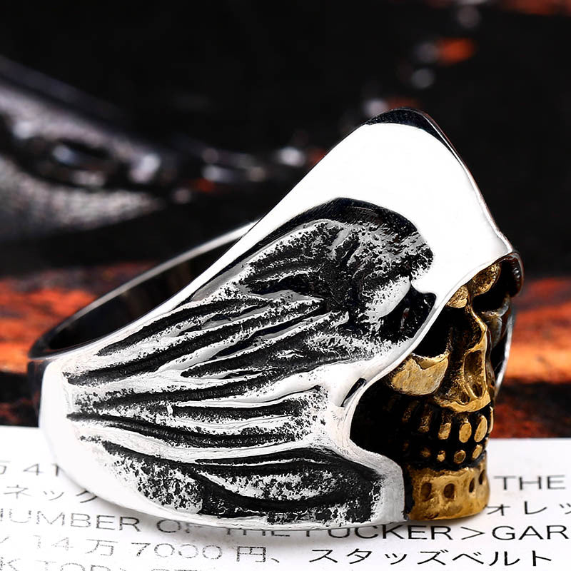 Punk-Inspired Vintage Stainless Steel Reaper Skull Ring for Men - Wholesale Titanium Steel Collection