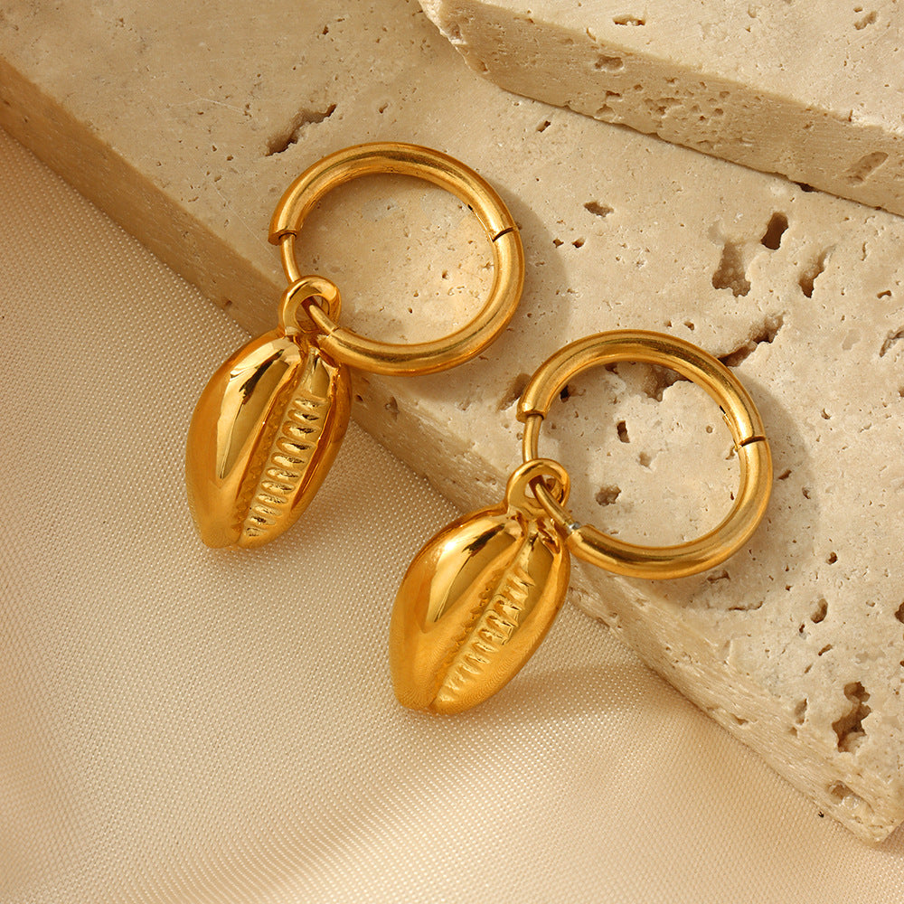 Golden Shell Charm Earrings - Wholesale Women's Jewelry by Planderful