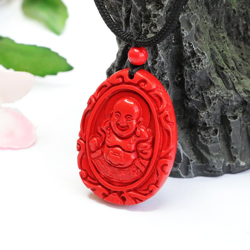 Vermilion Sand Pendant with Cinnabar Stone, Red Sand Buddha Safe Life Label Necklace