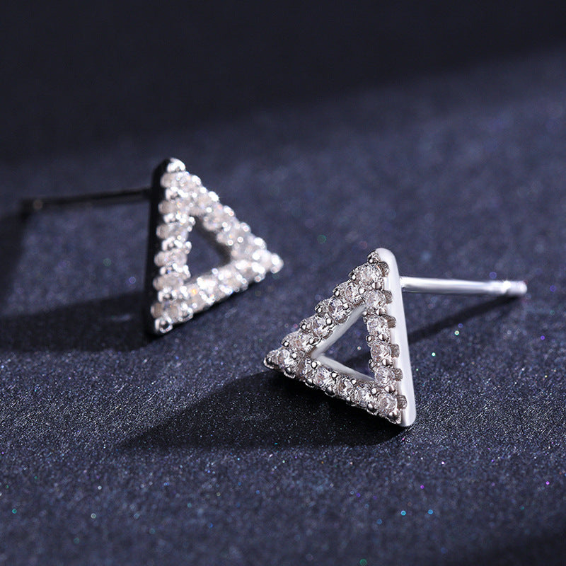 Small Sterling Silver Triangle Earrings with Micro Inlaid Zircon for Women