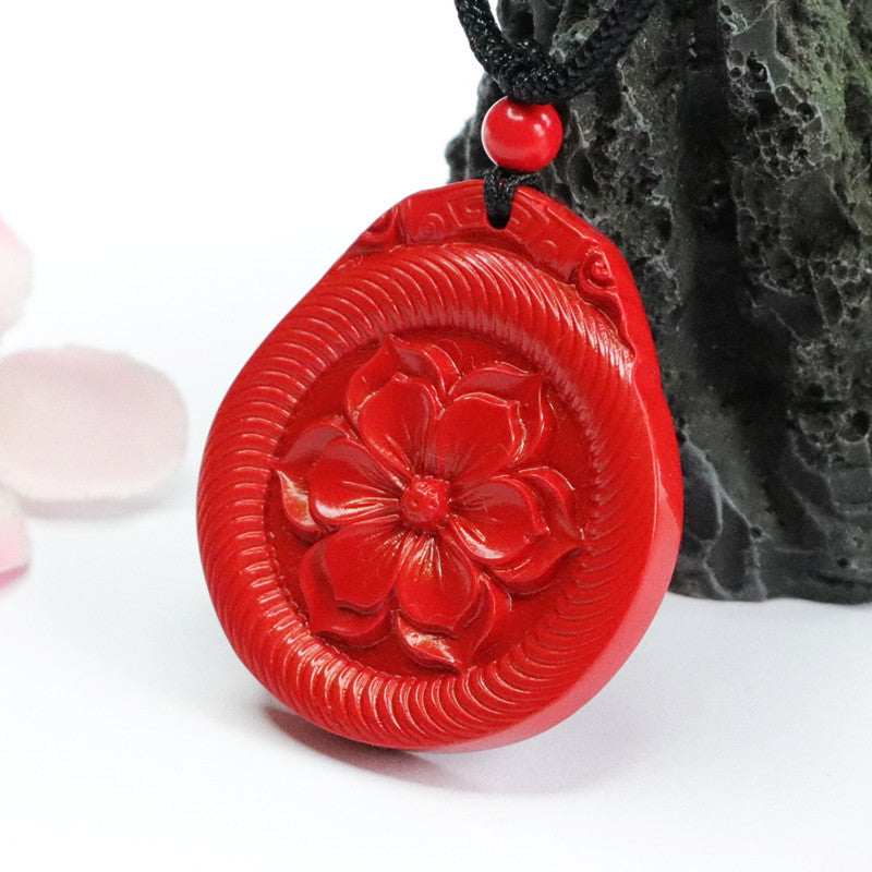 Enchanting Red Sand Lotus Cinnabar Flower Pendant