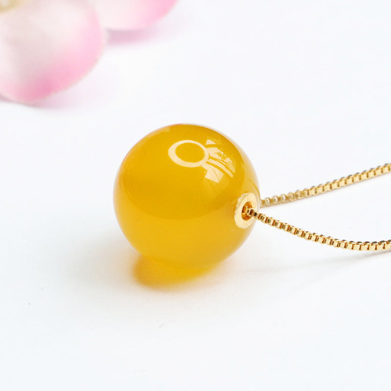 Golden Necklace Featuring Round Yellow Chalcedony Bead Pendant