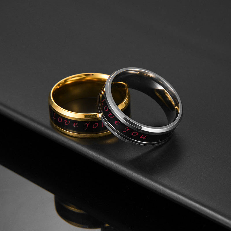 Temperature Love Titanium Steel Couple Rings - Popular European and American Ins Jewelry for Men