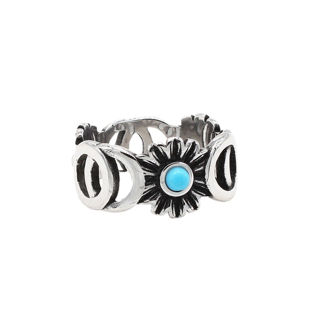 Vintage Sunflower Titanium Steel Ring for Wholesale Jewelry Trade