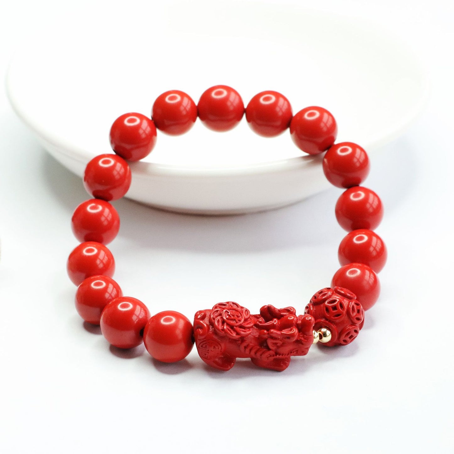 Fortune's Favor Cinnabar Bracelet with Red Sand Pixiu and Copper Coin Jewelry