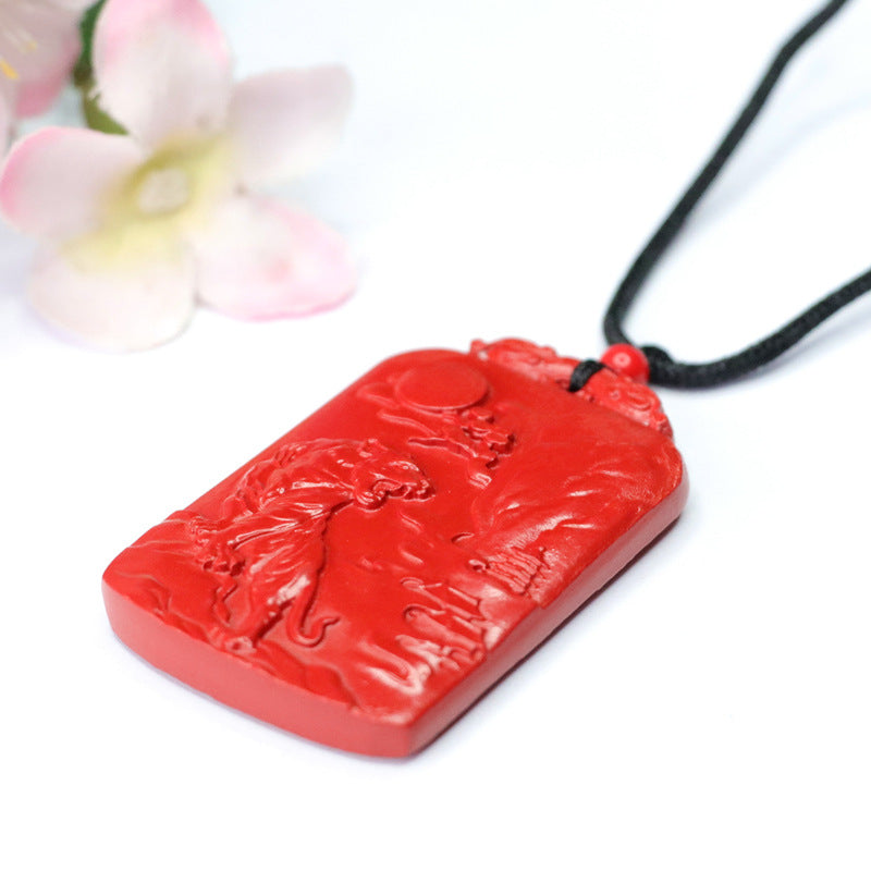 Wild Tiger Strength Sterling Silver Pendant with Cinnabar Stone