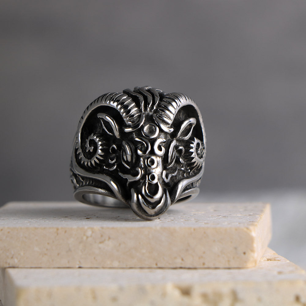 Retro Punk Zodiac Aries Ring for Men - Titanium Steel Casting from European and American E-commerce