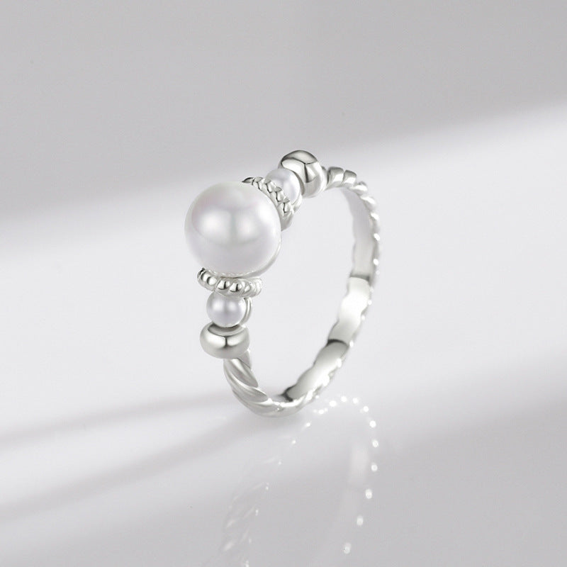 Elegant Retro Pearl Ring - Sterling Silver, Korean Style