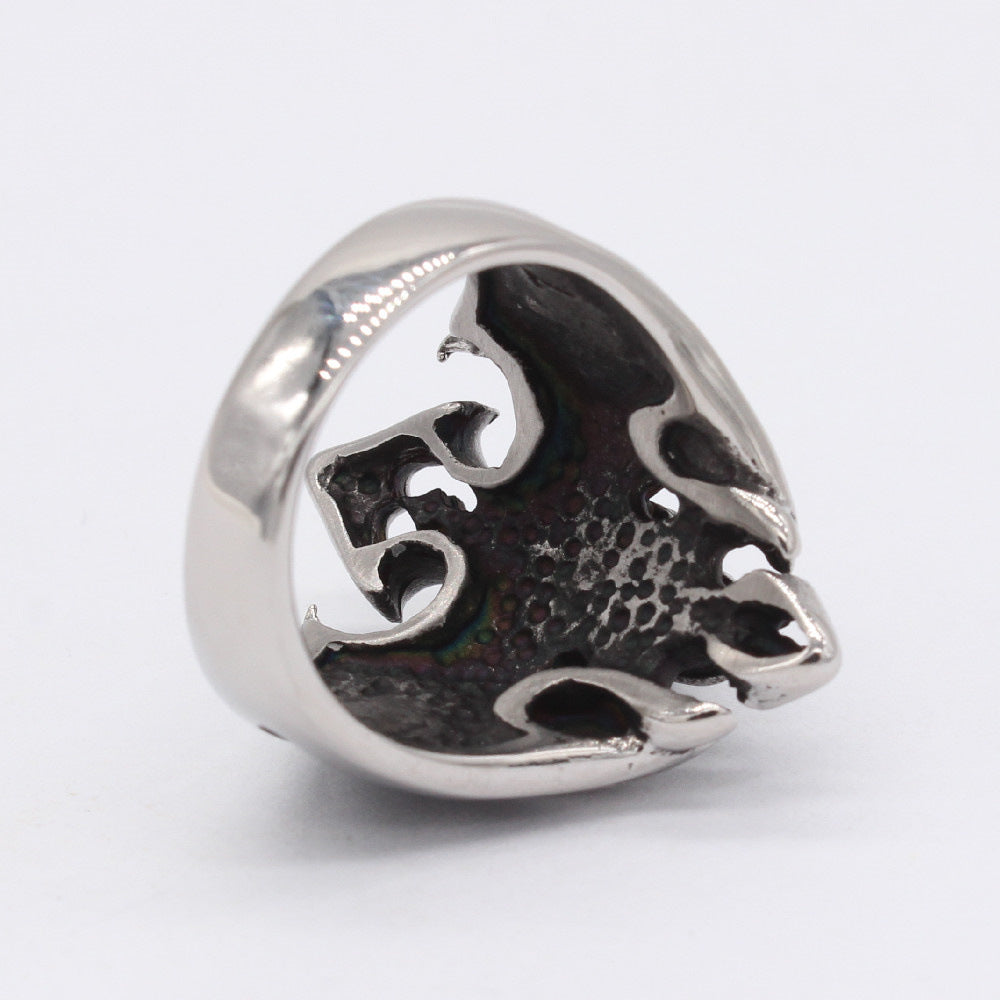 Halloween Flame Cross Skull Titanium Steel Ring for Men