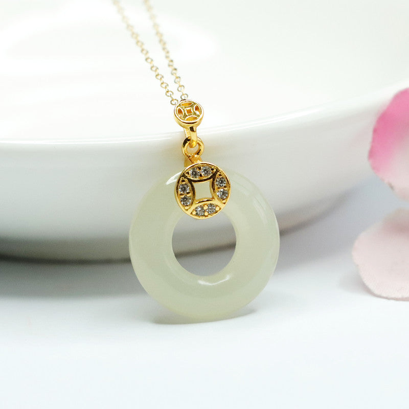 Hetian Jade Fortune Necklace in Sterling Silver