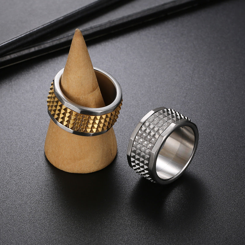 Wholesale Men's Hip-Hop Pyramid Titanium Steel Ring - Creative and Stylish, Available in Sizes 8-12