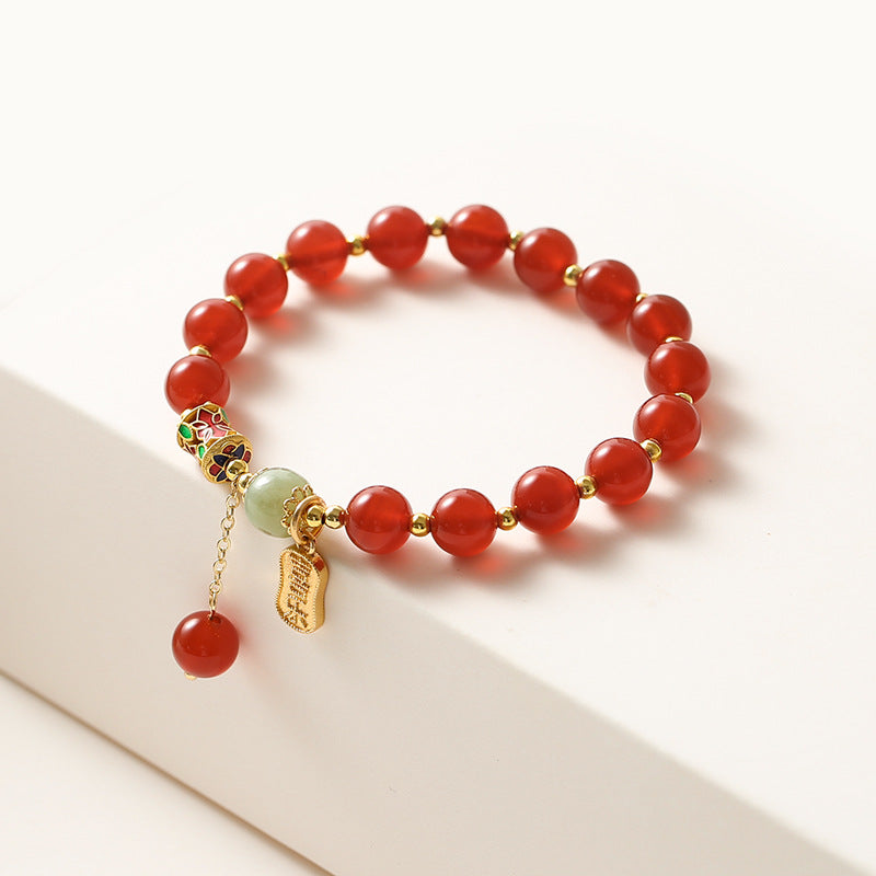 Natural Red Agate Acacia Bean Best Friend Bracelet for Girls - Planderful Fortune's Favor Collection