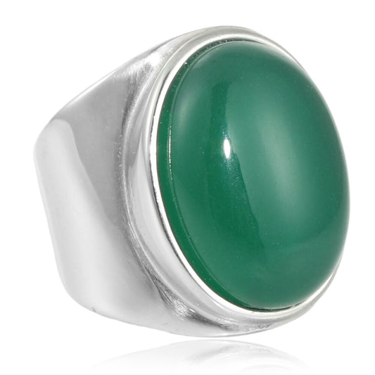 Retro Trendy Titanium Steel Men's Ring with Green Oval Stone – Stylish Accessories for Modern Men