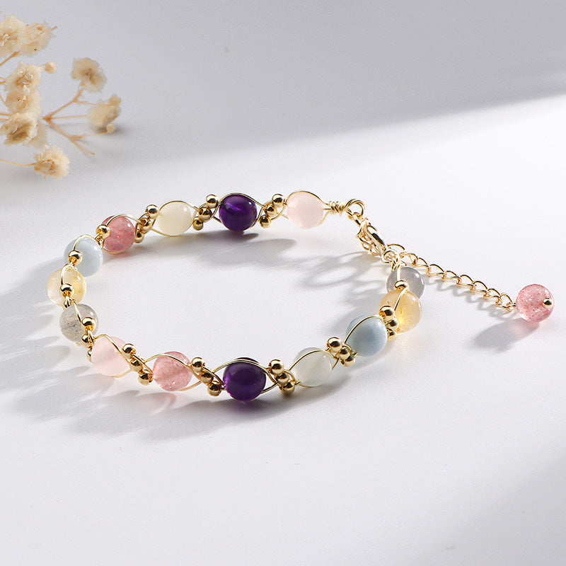 Colorful Crystal Weave Bracelet with Sterling Silver Charm