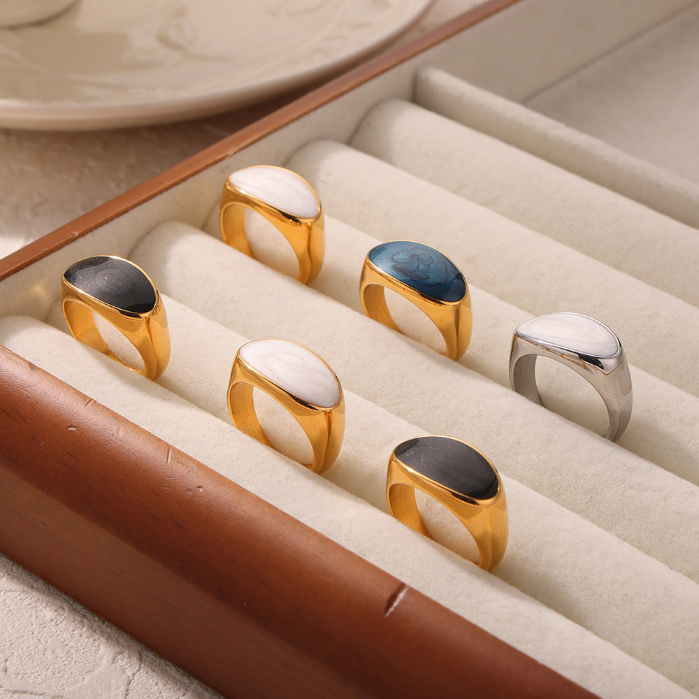 Golden Geometric Enamel Glaze Ring - Stylish Retro Women's Jewelry