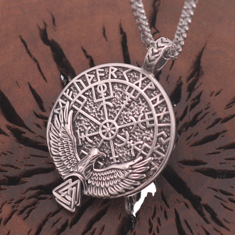 Viking Rune Eagle Wings Necklace with Compass Totem - Men's Jewelry by Planderful