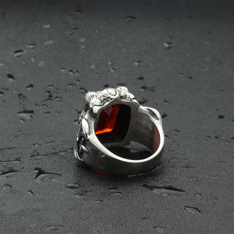 Retro Hipster Punk Titanium Steel Ring with Red Zircon Inlay for Men - Premium Stainless Steel Accessory Direct from Manufacturer