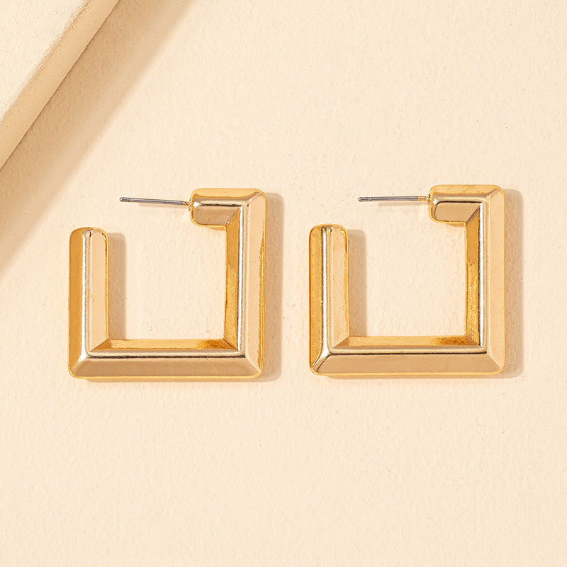 Square Metal Geometric Earrings with Asian Influence and Western Flair