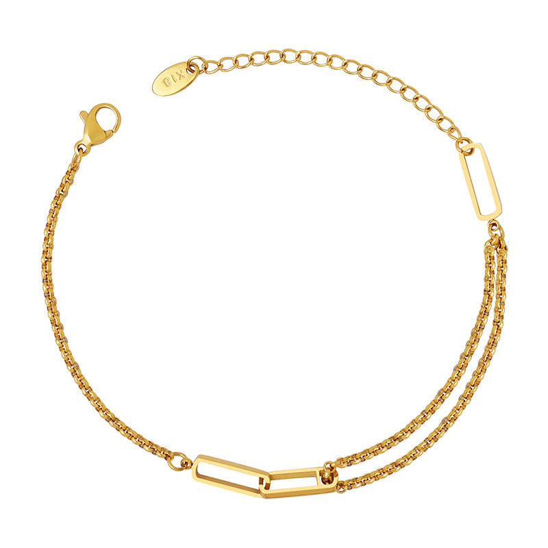 Golden Double-Layer Chain Bracelet with Geometric Hollow Design