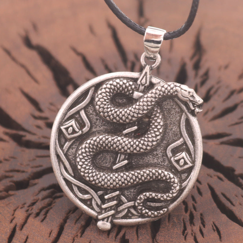 Mystical Norse Legacy Zinc Alloy Snake Pendant Necklace