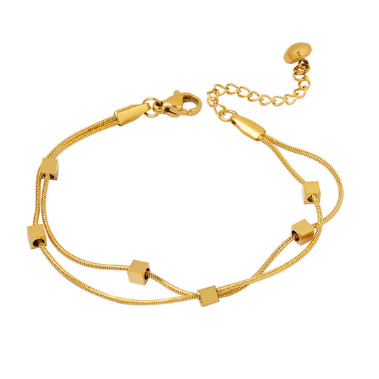 Elegant French Minimalist Gold-Plated Bracelet with Snake Bone Chain