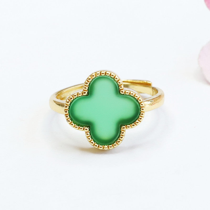 Green Chalcedony Four-leaf Clover Sterling Silver Ring