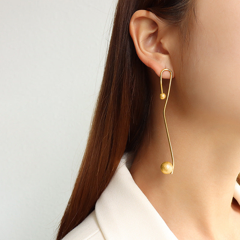 Exaggerated Irregular Gold Sand Earrings with Titanium Steel Design