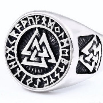 Vintage Nordic Odin Triangular Titanium Steel Ring for Men - Stainless Steel Letter Design