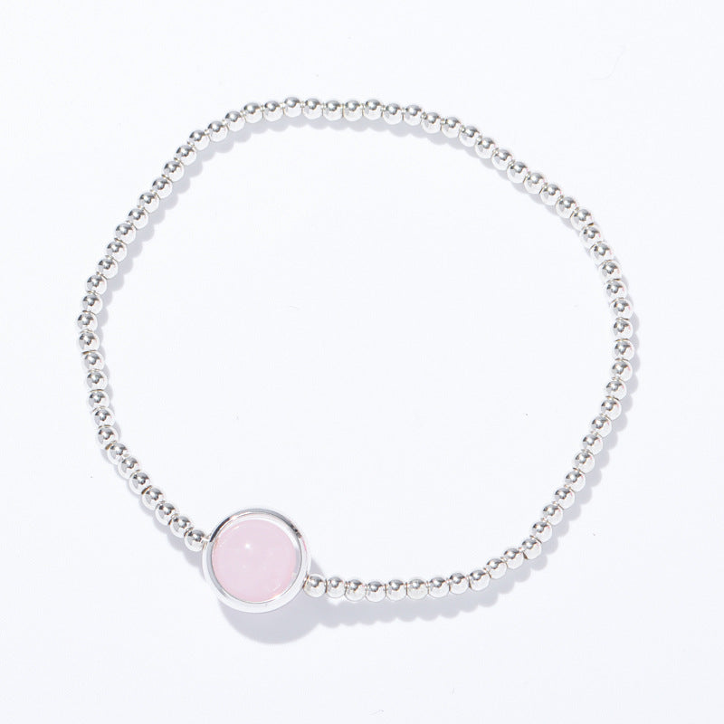 Fortune's Favor Pink Quartz Pixiu Crystal Bracelet - Sterling Silver Stacking Beaded Bracelet