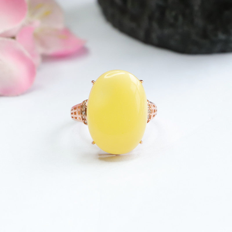 Yellow Amber Beeswax Sterling Silver Ring from Planderful Collection