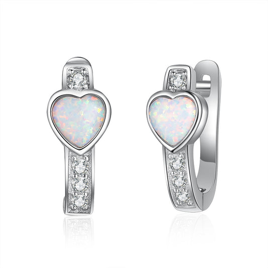 Heart Shape Opal Small Zircon Sterling Silver Earrings