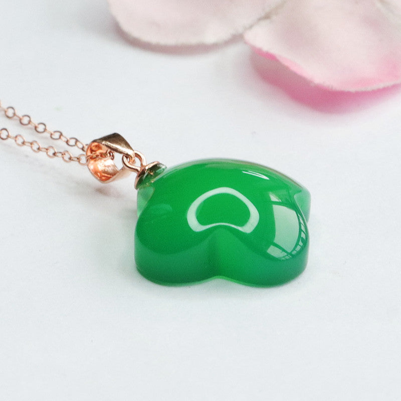 Green Chalcedony Clover Pendant Necklace in Rose Gold