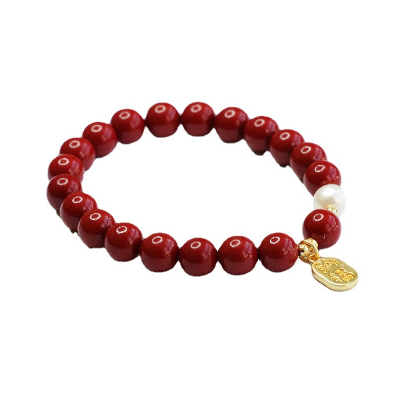 Fortune's Favor Sterling Silver Bracelet with Purple Gold Sand and Cinnabar Stone