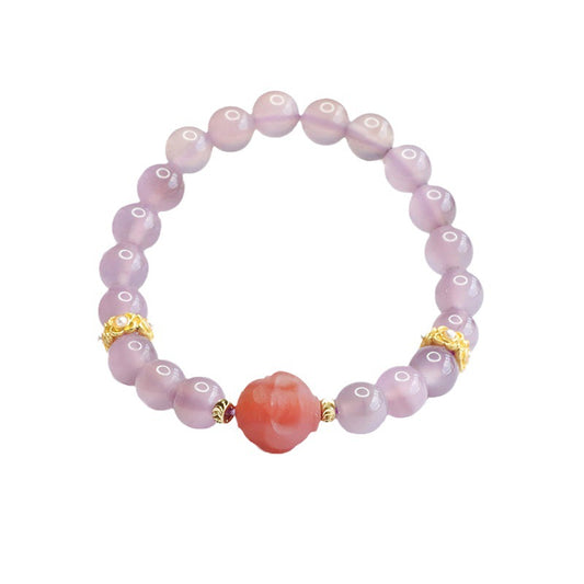 Purple Chalcedony Buddha Head Bracelet