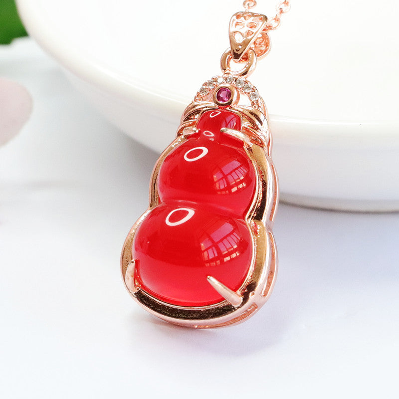 Natural Red Agate Gourd Rose Gold Pendant Jewelry