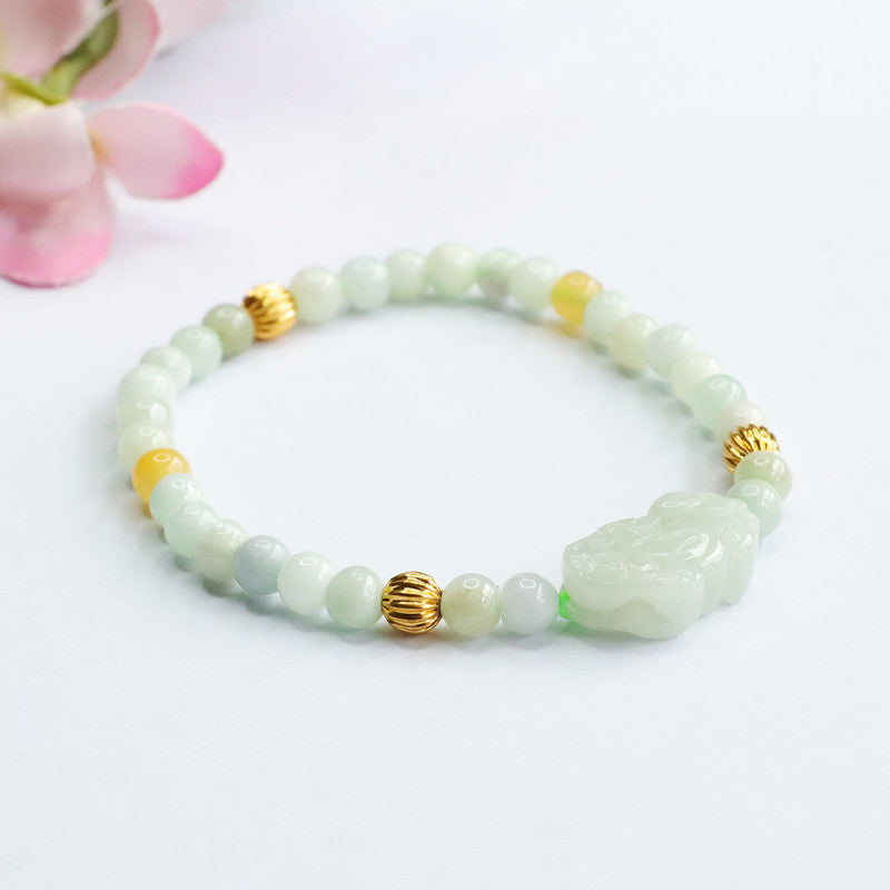 Golden Bead and Sterling Silver Jade Bracelet