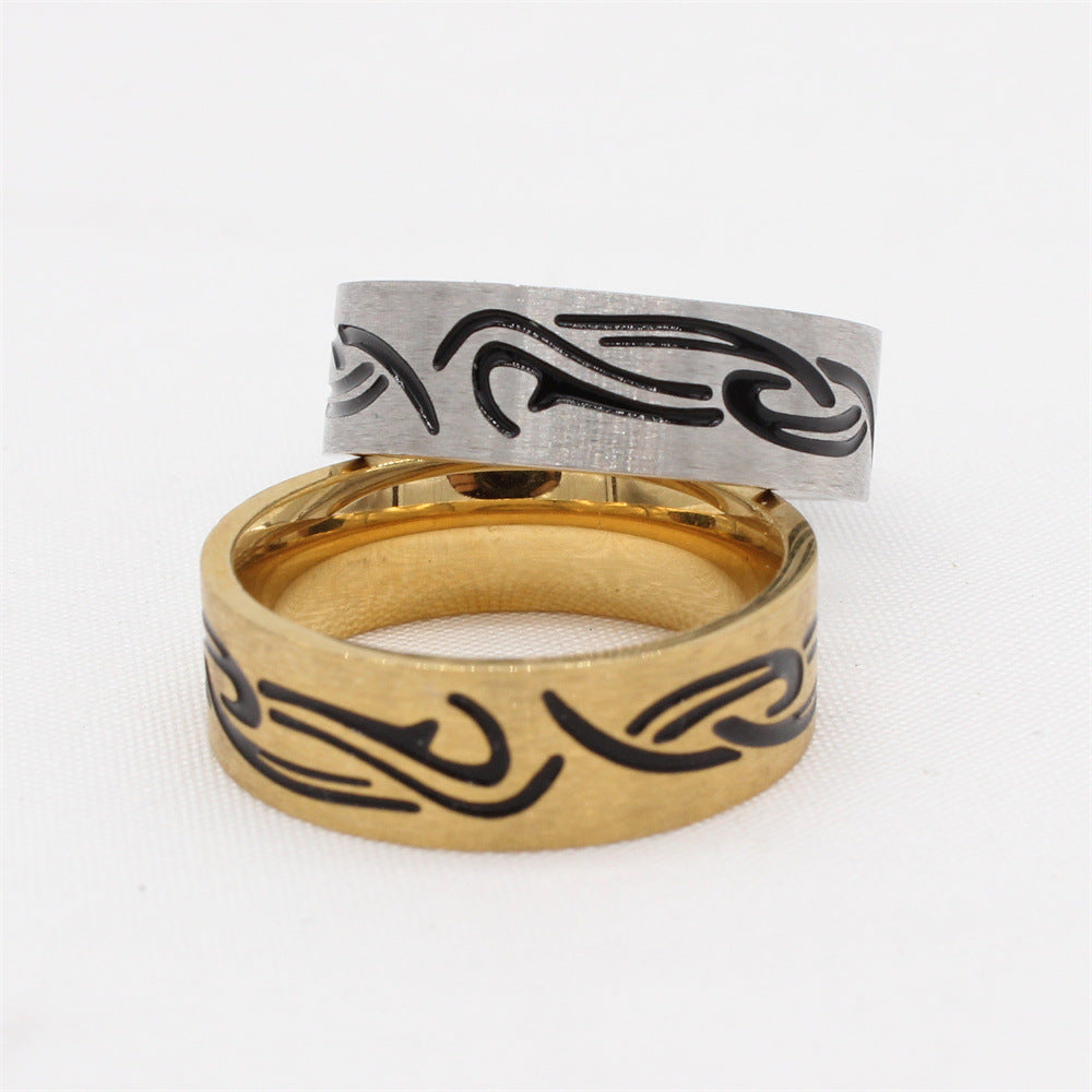 Cold Wind Titanium Steel Men's Ring with a Simple Niche Gothic Totem Design