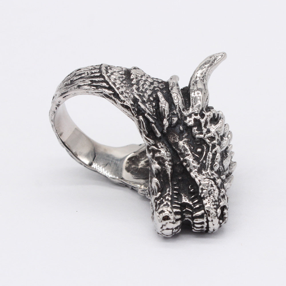 Kylin Dragon Head Titanium Steel Ring for Men