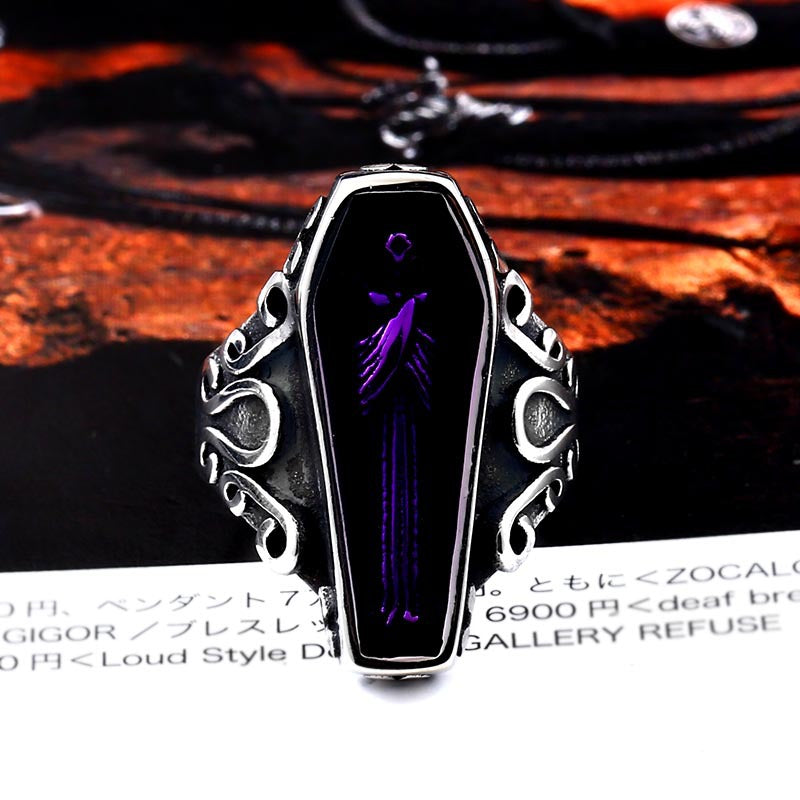 Men's Gothic Vampire Coffin Ring - Unique Titanium Steel Accessory for Daily Wear